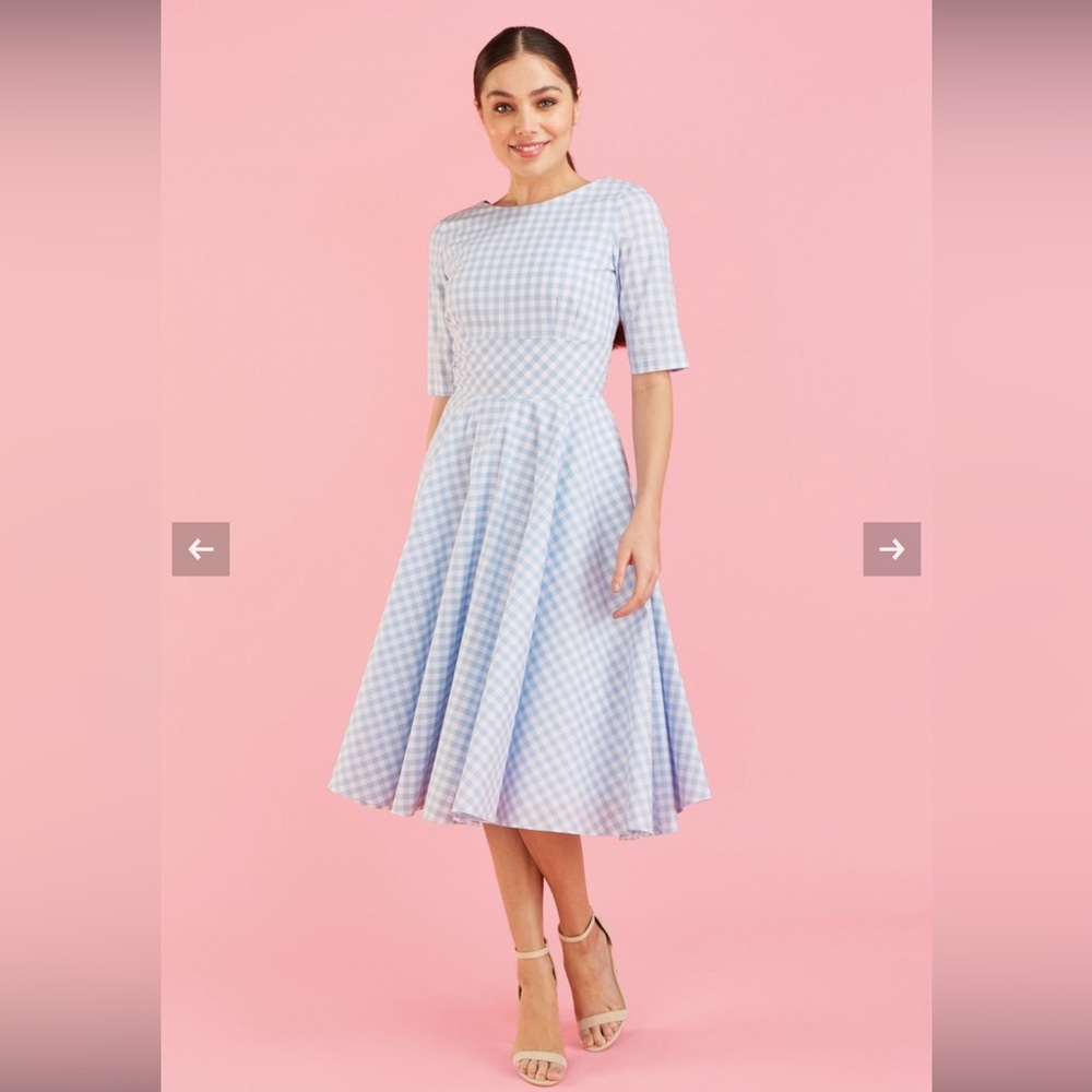 EUC Pretty Dress Company Hepburn Blue gingham swing dress - UK 8